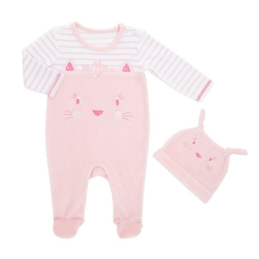 Cat Velour Sleepsuit